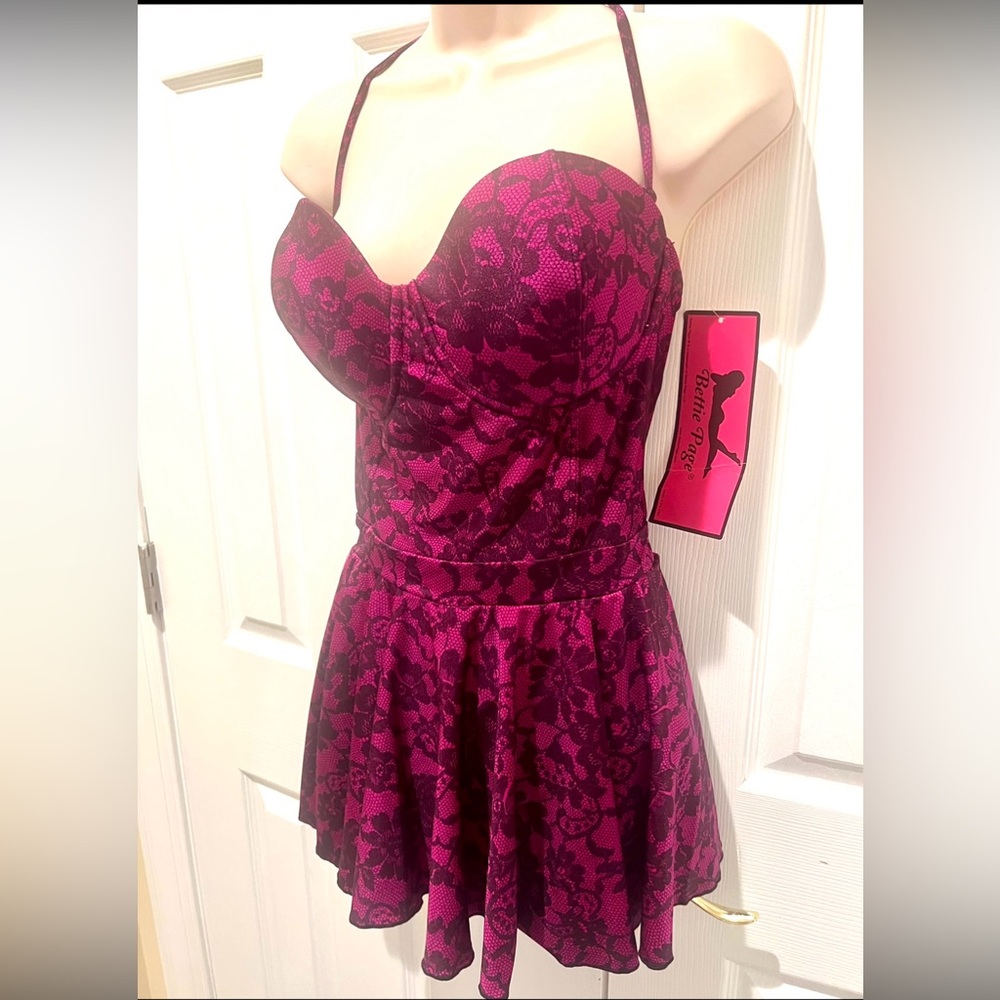 Betty Page sexy one piece skirted lace wrapped swimsuit Sz 16 NWT’s